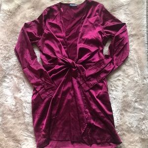 Low neck slit silk dress